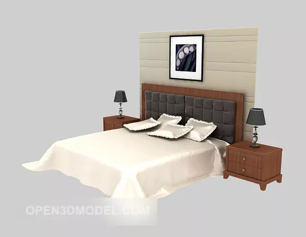 Home Solid Wood Double Bed Furniture 3d model Home Solid Wood Double Bed Furniture 3d model