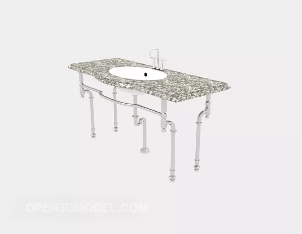 Retro Washbasin With Classic Mirror 3d model