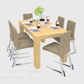 Wooden Dining Table Chair Set Modern Style 3d model