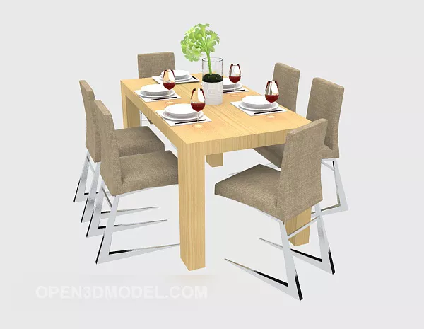 Wooden Dining Table Chair Set Modern Style 3d model Wooden Dining Table Chair Set Modern Style 3d model