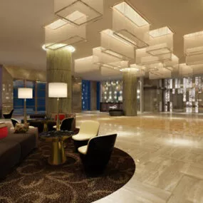 Reception Hall With Lighting Decoration 3d model