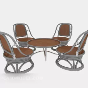 Outdoor Wood Round Table Chair 3d model