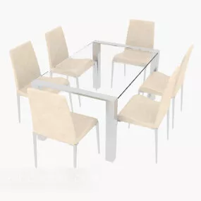 Dinning Glass Table Solid Wood Chair 3d model
