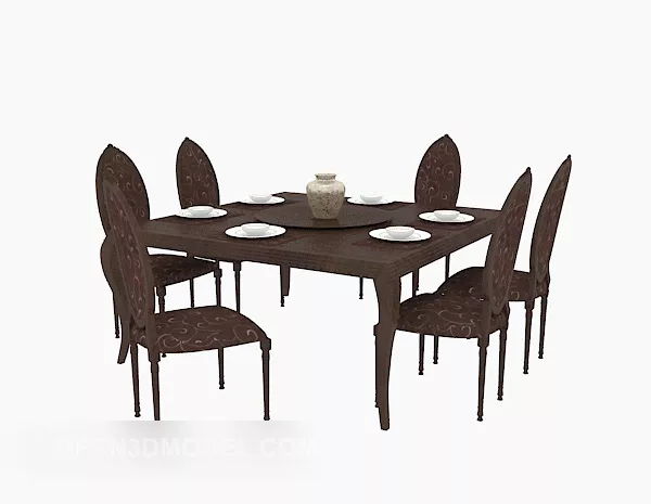 Modern Dining Table And Chair With Tableware 3d model