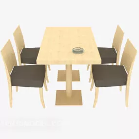 Table And Chair Yellow Wood Furniture 3d model