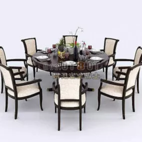 Round Dinning Table With Chairs 3d model