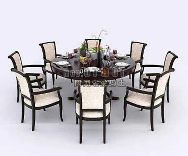 Round Dinning Table With Chairs 3d model Round Dinning Table With Chairs 3d model
