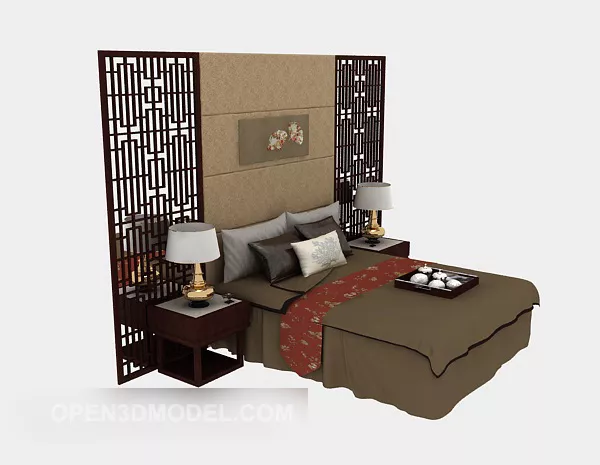 double bed Wall Decor Chinese style 3d model double bed Wall Decor Chinese style 3d model