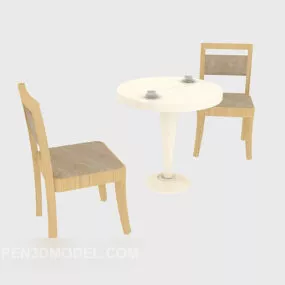 Coffee Wood Table And Chair 3d model