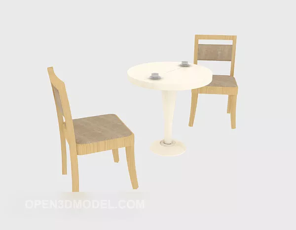 Coffee Wood Table And Chair 3d model Coffee Wood Table And Chair 3d model