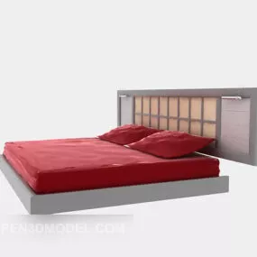 Wood Double Bed Red Blanket 3d model