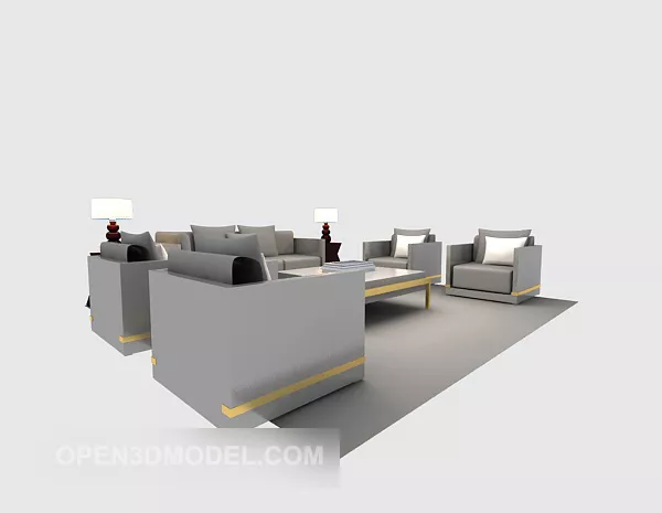 Modern Wooden Sofa Set 3d model Modern Wooden Sofa Set 3d model