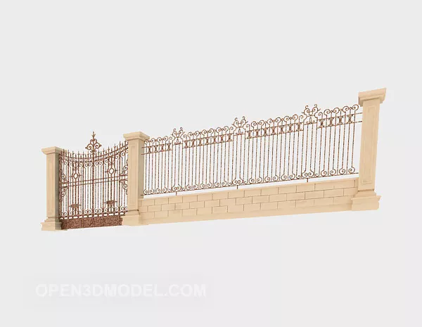 Wrought Iron Brass Fence 3d model