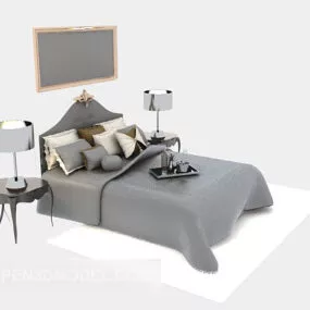 European Double Bed With Pillow Lamp 3d model