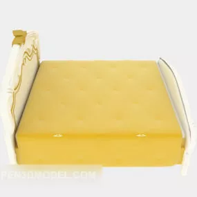 European Solid Wood Bed Yellow Blanket 3d model