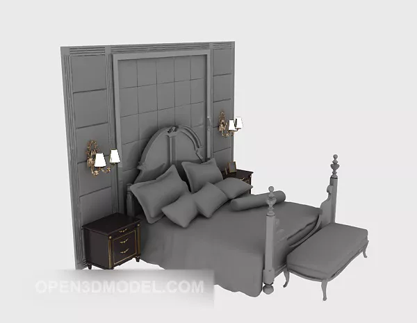 European Double Bed Poster Style 3d model European Double Bed Poster Style 3d model