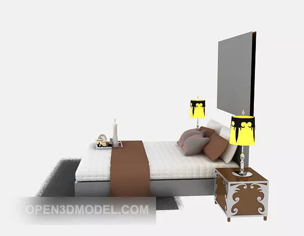 European Double Bed With Nightstand Lamp 3d model European Double Bed With Nightstand Lamp 3d model