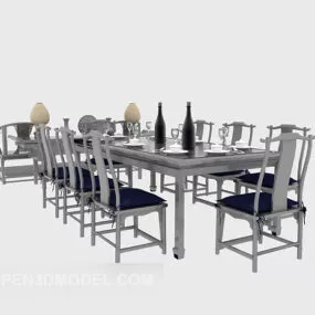 Chinese Restaurant Table Chair Set 3d model
