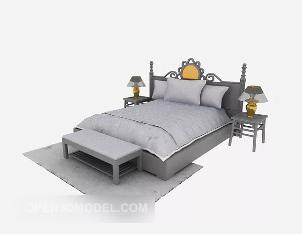 European Style Bed Decor With Carpet 3d model European Style Bed Decor With Carpet 3d model