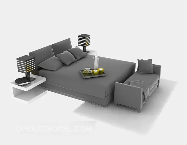 Double Bed Common Style With Daybed 3d model Double Bed Common Style With Daybed 3d model
