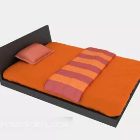 Wood Bed Orange Blanket 3d model