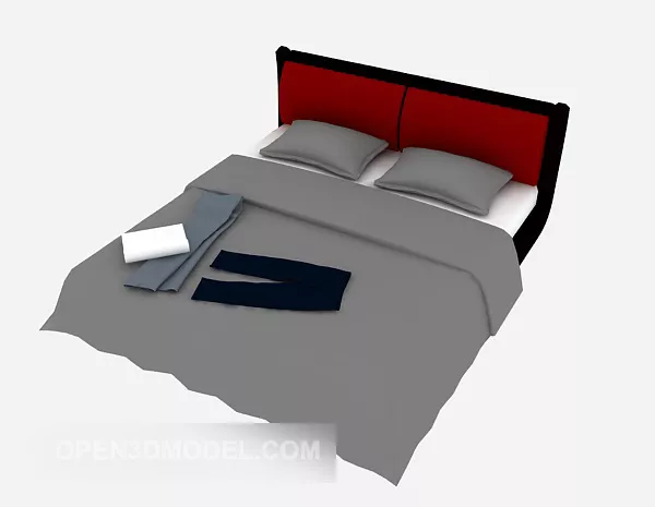 Wood Bed Grey Fabric 3d model Wood Bed Grey Fabric 3d model