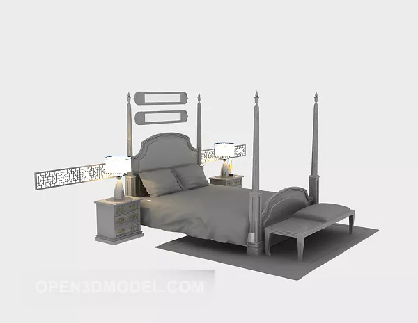 European Wood Poster Bed 3d model European Wood Poster Bed 3d model