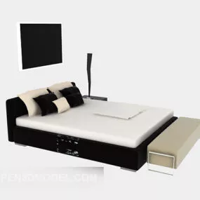 Modern Wooden Double Bed With Pillows 3d model