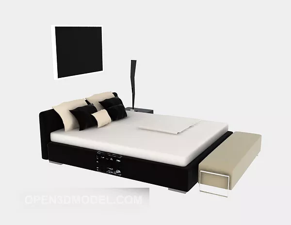 Modern Wooden Double Bed With Pillows 3d model Modern Wooden Double Bed With Pillows 3d model