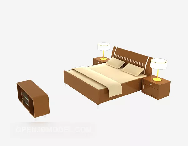 Solid Wood Bed Yellow Fabric 3d model Solid Wood Bed Yellow Fabric 3d model