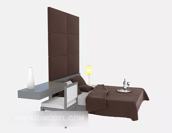 Modern Double Bed With Back Wall Decorative 3d model Modern Double Bed With Back Wall Decorative 3d model