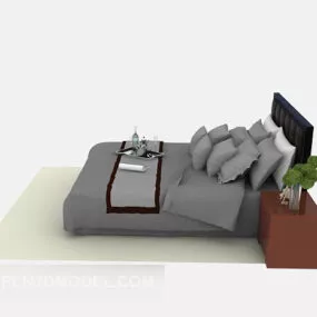 Modern Wooden Bed Grey Color 3d model