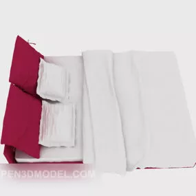 Double Bed White Fabric Color 3d model