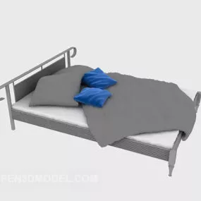Modern Double Bed Grey Blanket 3d model