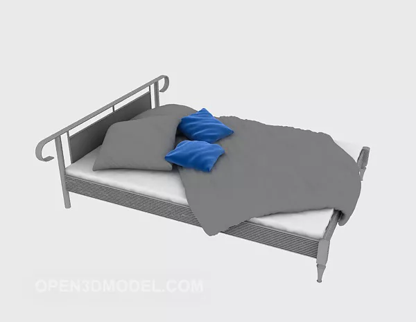 Modern Double Bed Grey Blanket 3d model Modern Double Bed Grey Blanket 3d model