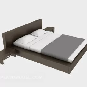 Wood Double Bed White Mattress 3d model