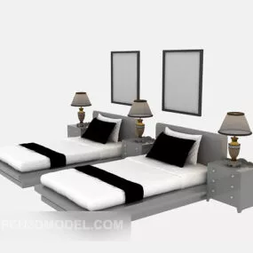 Hotel Twin Bed Full Set 3d model
