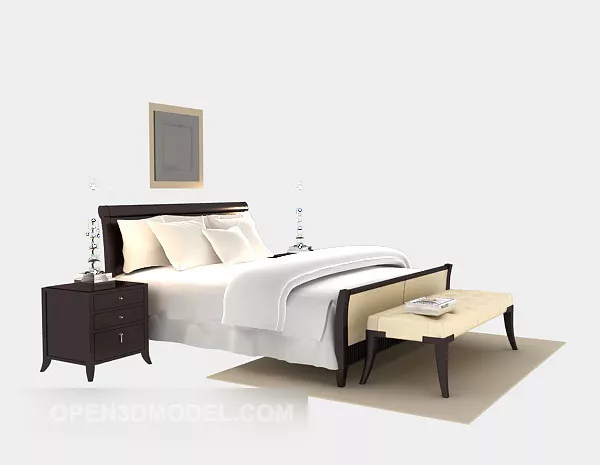 Ash Wood Nightstand With Open Drawer 3d model