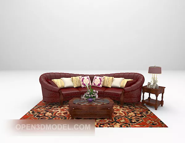 Red Leather Curved Sofa 3d model Red Leather Curved Sofa 3d model
