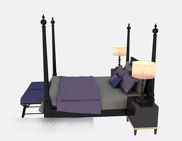 Double Bed Poster Columns 3d model Double Bed Poster Columns 3d model