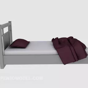 Single Wooden Bed Grey Color 3d model