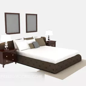 European Wood Bed With Painting 3d model