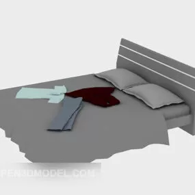 Double Wooden Bed Grey 3d model