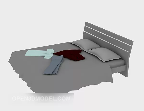 Double Wooden Bed Grey 3d model Double Wooden Bed Grey 3d model