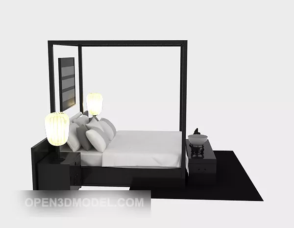 Wood Bed Poster 3d model Wood Bed Poster 3d model