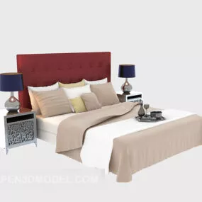 European Double Bed Bedroom With Pillows 3d model