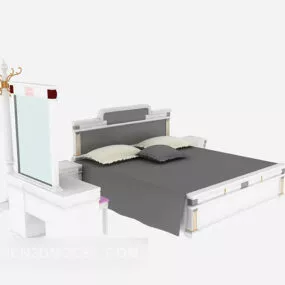 Wood Bed With Cabinet 3d model