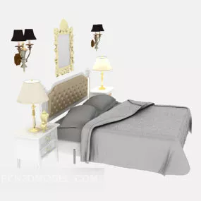 European Style Bed With Table Lamp 3d model