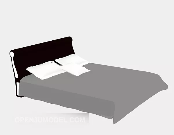 Wood Double Bed Simple Style With Pillows 3d model Wood Double Bed Simple Style With Pillows 3d model