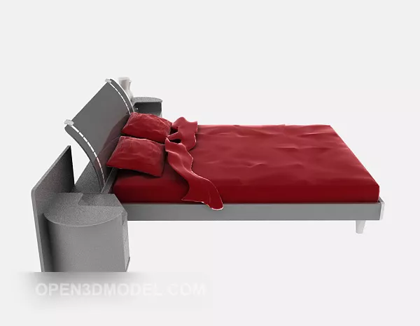 Modern Solid Wood Bed Red Color 3d model Modern Solid Wood Bed Red Color 3d model